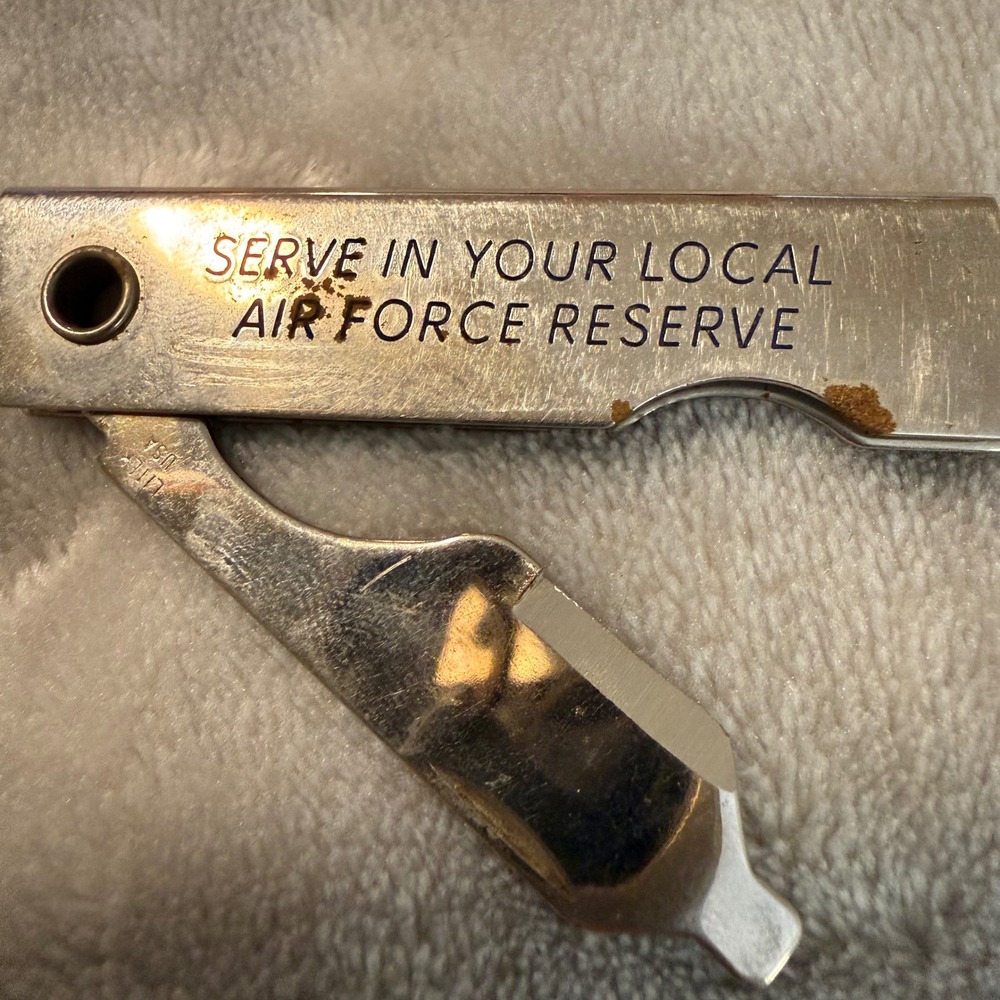 Vintage USAF Air Force Reserve Metal Can & Bottle Opener‎ Keychain Tool 1970s